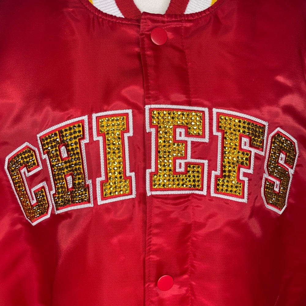 Custom NFL Playoffs Swifty Kansas City Chiefs Starter Satin Bomber Jacket XL
